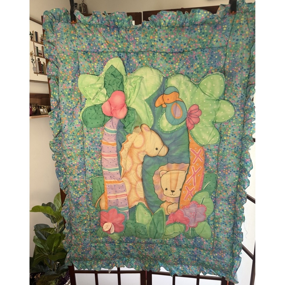 Vintage Safari Colorful 3D Giraffe Lambs & Ivy Nursery Crib Comforter Blanket